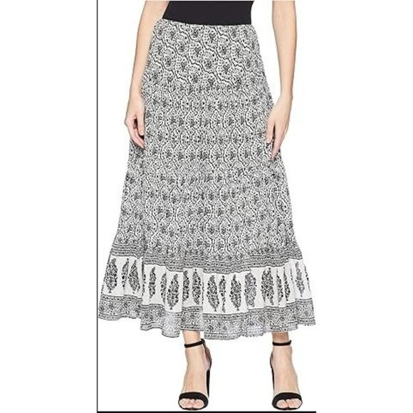 Chaps Womens Plus 3X Black White Tiered Maxi Skirt - Picture 2 of 9